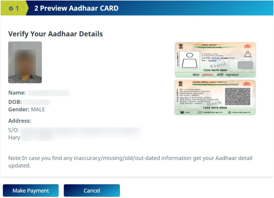 PVC Aadhar Card Order Online Step 2